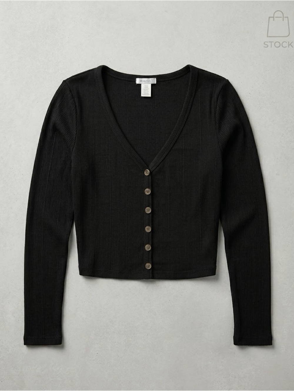 Bozzolo Like New Black Long-Sleeve Ribbed Button-Up Crop Top (Size Small)